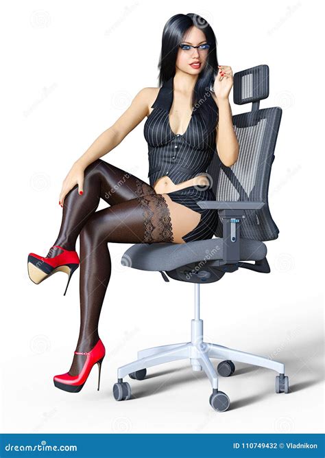 Long Haired Brunette Secretary In Black Stockings Stock Illustration Illustration Of Portrait