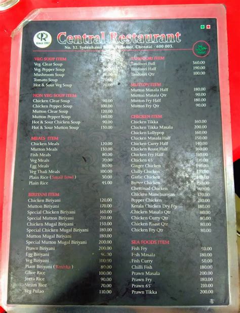 Menu at Central Restaurant, Chennai, 32