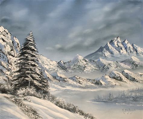 Montagne Enneigée Peinture par Michel De Ruyck Artmajeur