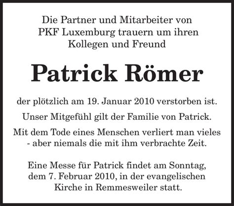 Traueranzeigen Von Patrick R Mer Saarbruecker Zeitung Trauer De