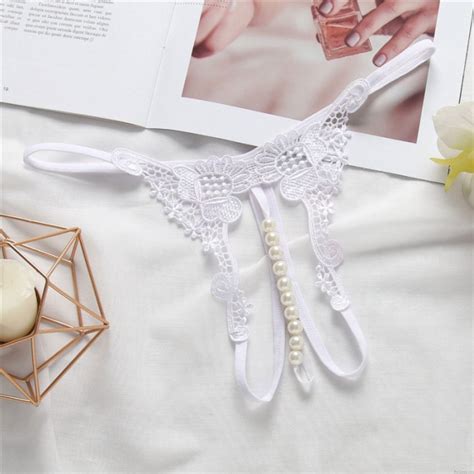 Sexy Flower Embroidery Pearl Massage Crotchless Women S Underwear Low Rise Lingerie T Back G