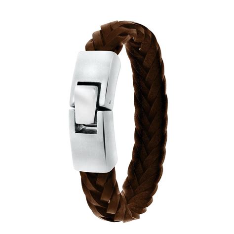 Lucardi Urban Story Stalen Herenarmband Gevlochten Leer Bruin Bol