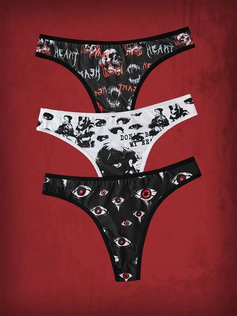 ROMWE Grunge Punk 3pack Skull Print Thong Set SHEIN USA