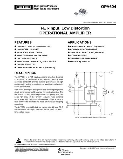 Pdf Fet Input Low Distortion Operational Amplifier Datasheet