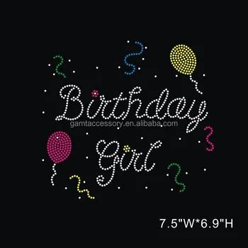 Bling Happy Birthday Girl Colorful Balloons Custom Rhinestone Transfer Motifs For Apparel ...