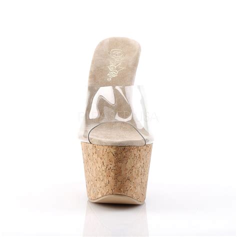 Pleaser Beau 601 Clear Tan Cork Wedges