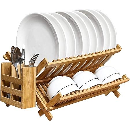 Amazon HBlife Bamboo Dish Drying Rack With Utensils Flatware