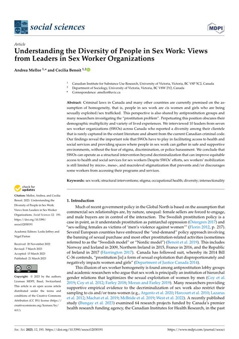 Pdf Understanding The Diversity Of People In Sex Work Views From Leaders In Sex Worker