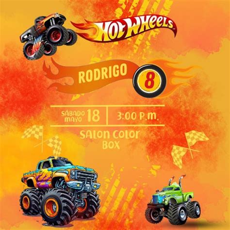 Hot Wheels Birthday Invitation Editable Hot Wheels Monster Trucks Invitation Template Etsy