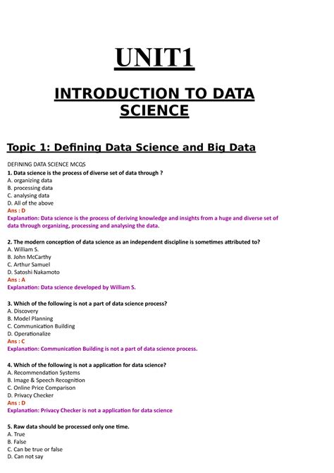 Units Combined Lecture Notes Unit Introduction To Data Science