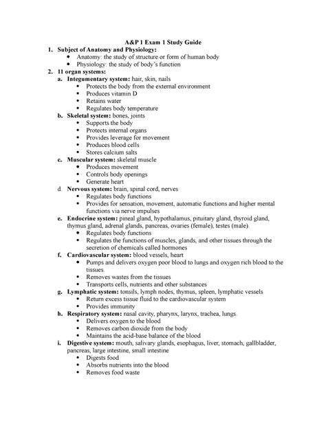 A P Exam Study Guide Subject Of Anatomy And Physiology Anatomy