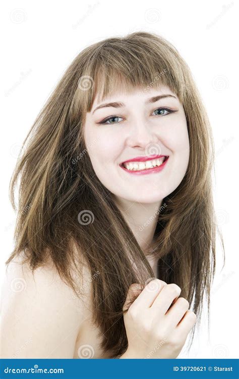 Portrait De Belle Fille Sur Le Fond Blanc Image Stock Image Du