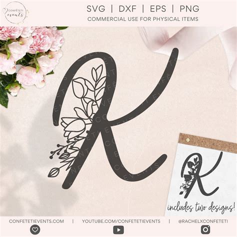 Floral Letter Svg Floral Letter K Svg Wedding Svg Letter Etsy