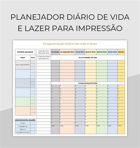 Modelos de Planilhas Plano Diário para Microsoft Excel e Planilhas