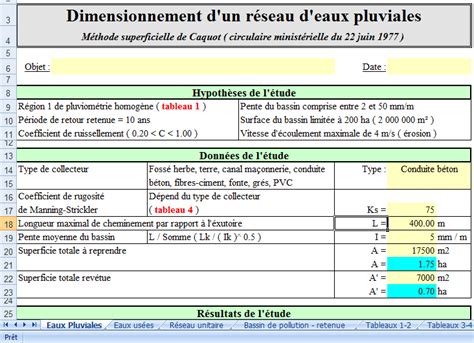 Programme Excel Pour La Dimensionnement Des Réseaux Dassainissement