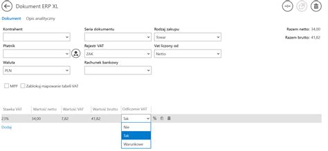 Obs Uga Tabeli Vat Na Formatce Dokument Erp Xl Dla Dokument W Typu A