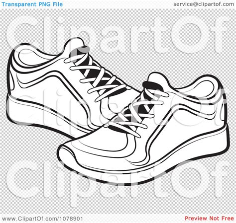 Clipart Black And White Pair of Sneakers - Royalty Free Vector ...