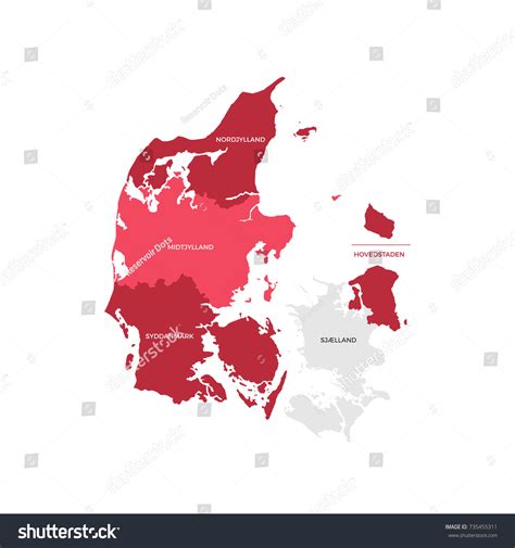 Denmark Regions Map Stock Vector (Royalty Free) 735455311 | Shutterstock