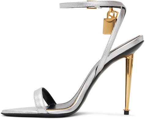 TOM FORD Silver Padlock Pointy Naked Heeled Sandals Smart Closet