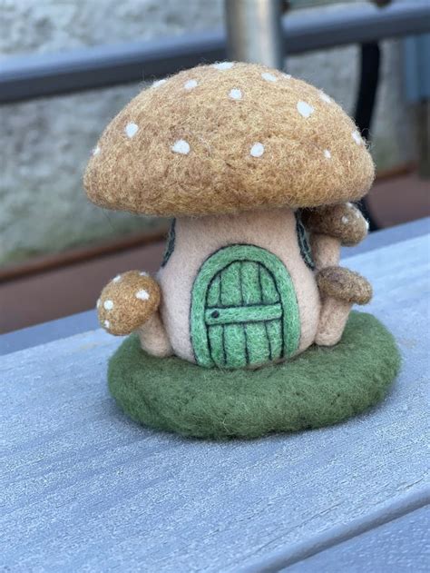 Needle Felted Mushroom House Felted Wool Gnome Home Toadstool Mushroom