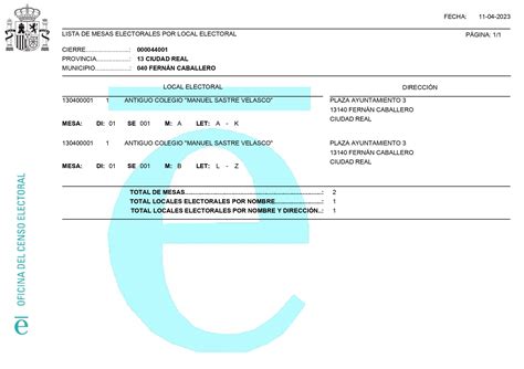 LISTA DE MESAS ELECTORALES POR LOCAL ELECTORAL