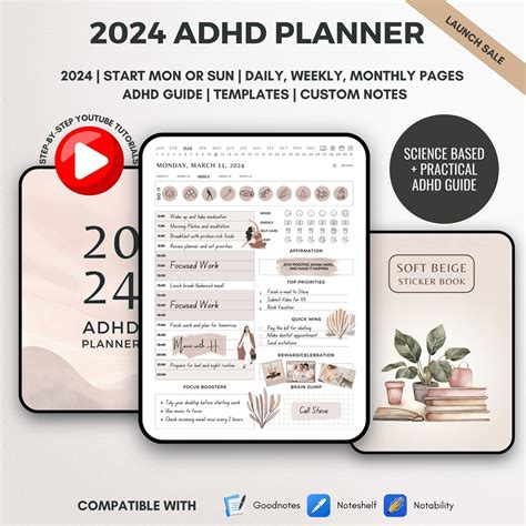 ADHD 2024 Digital Planner Goodnotes IPad Journal Notability Adult Month