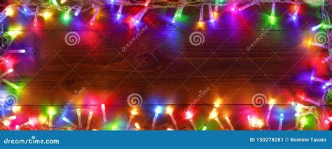 Colorful String Lights on Wooden Stock Image - Image of color, dark ...