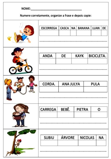 Forme As Frases Em E Educa O Fisica Atividades Alfabetiza O