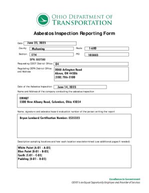 Fillable Online Ftp Dot State Oh Asbestos Inspection Reporting Form