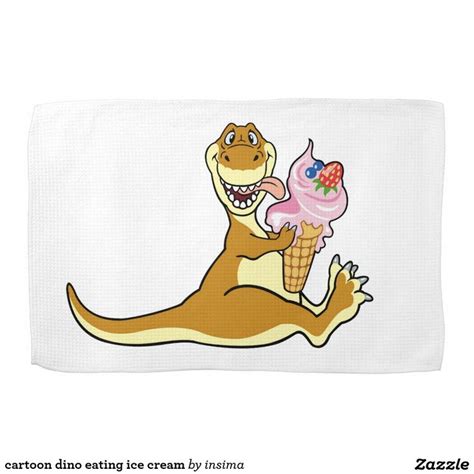 Cartoon Dino Eating Ice Cream Kitchen Towels Cream Kitchen Kitchen