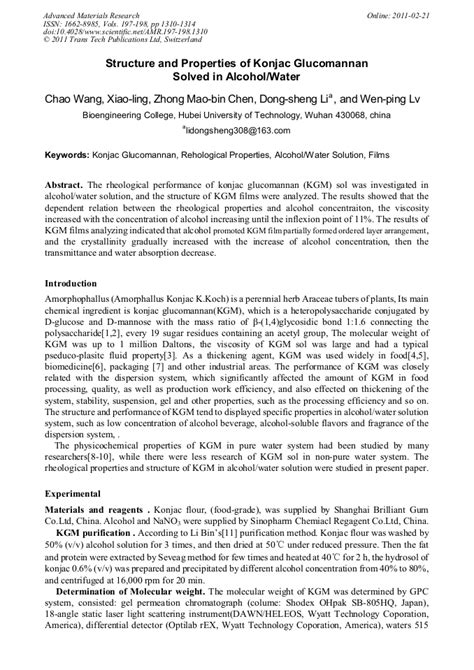 Structure And Properties Of Konjac Glucomannan Solved In Alcohol Water Scientific