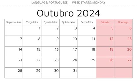 Calendario Portugu S De Octubre De Ilustraci N Vectorial