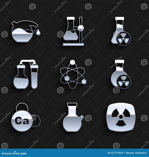 Set Atom Test Tube Radioactive With Toxic Liquid Mineral Ca Calcium