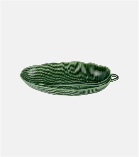 Folhas Banana Leaf Ceramic Salad Bowl In Green Bordallo Pinheiro