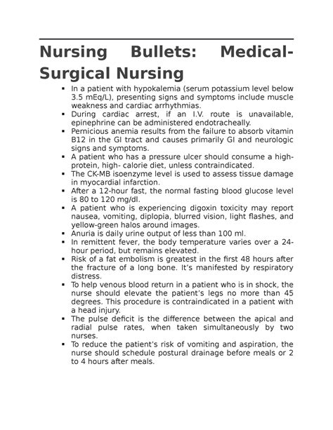 Medical Surgical Nursing Bullets Nursing Bullets Medical Surgical