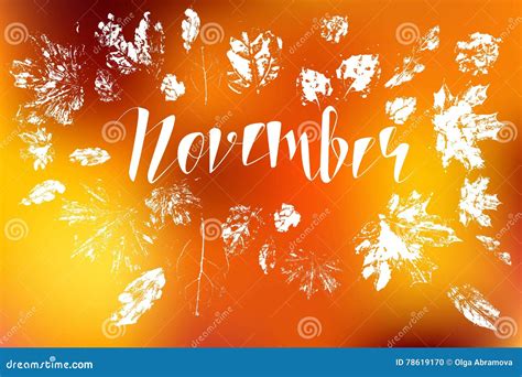 Hello November, Bright Fall Leaves and Lettering Stock Illustration ...