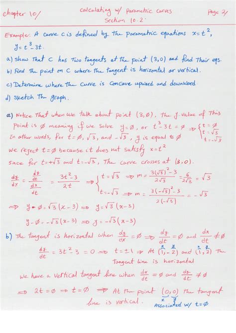 SOLUTION Calculating With Parametric Curves Section 10 2 Studypool