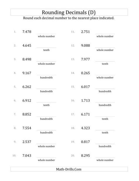 Rounding Thousandths To Various Decimal Places D