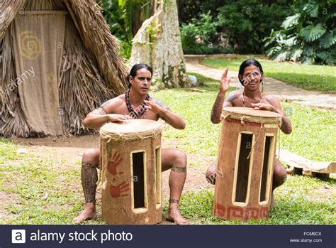 Taino Arawak Cuban Indians Cultur Recreation Scene Outside The Stock