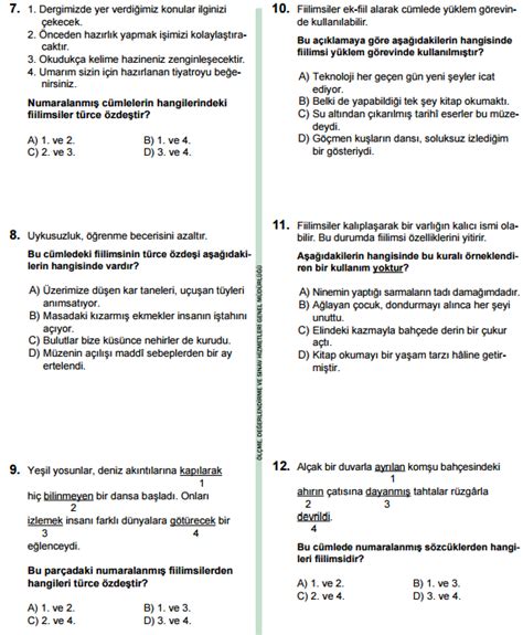 8 Sinif Türkçe Fiilimsiler Konusu Soruları Online Testi Çöz Teog