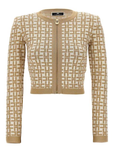 Cardigans Elisabetta Franchi Jacquard Logo Cardigan Mk Z E Cb