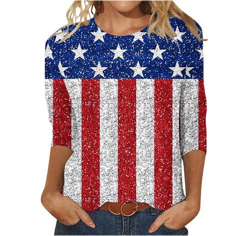 Apexfwdt American Flag Patriotic Shirt Women 4th Of July Patriotic 3 4