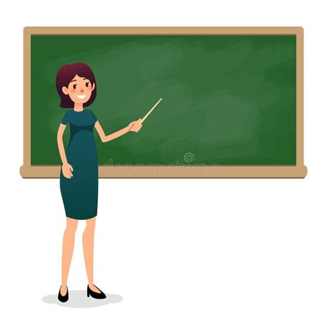 Cartoon Female Teacher Standing Next To A Blackboard Stock Vector