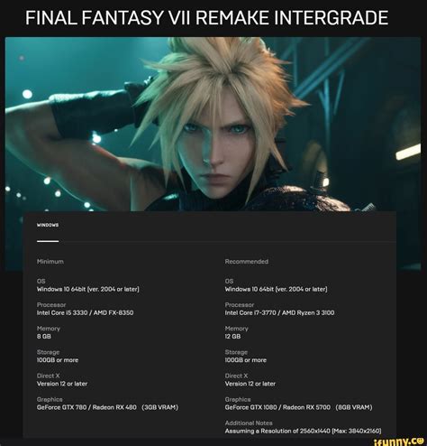 FINAL FANTASY VII REMAKE INTERGRADE Minimum Os Windows 10 64bit Ver