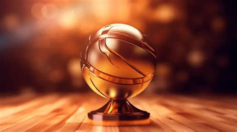 Golden Trophy Cup With Basketball Ball In Extreme Close Up D Rendering