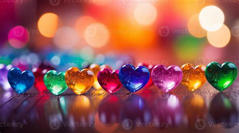 AI generated Hearts on blurred Background banner. Bokeh wallpaper. Love ...