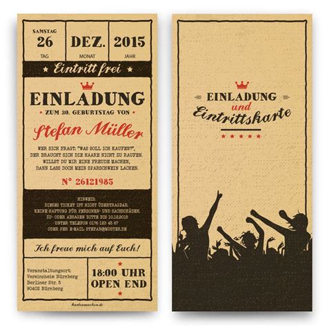 Einladungen zum Geburtstag 30 Stück Vintage Ticket Eintrittskarten