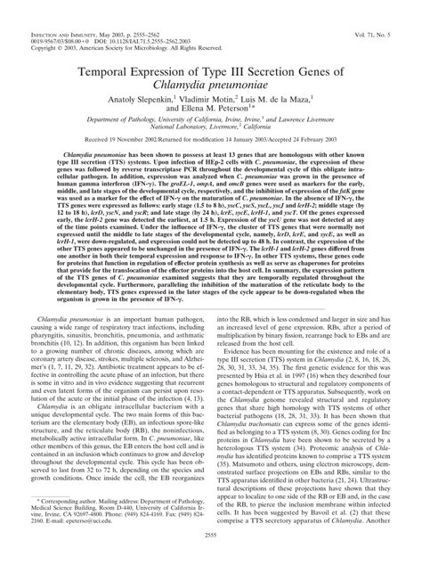 PDF Temporal Expression Of Type III Secretion Genes Of Chlamydia