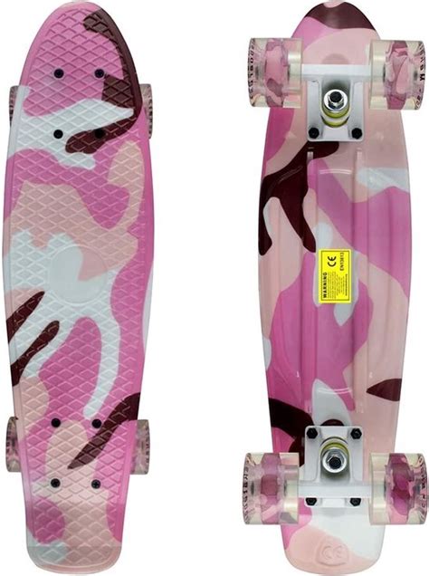 2Cycle Skateboard LED Wielen Penny Board Camouflage Roze 22 5