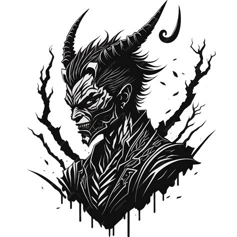 Premium Vector | A black and white illustration of a devil with horns ...